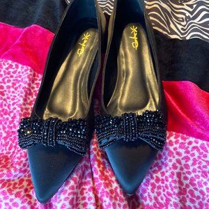 Size 12 Black Bedazzle Bow-tie Pointed Toe Flat